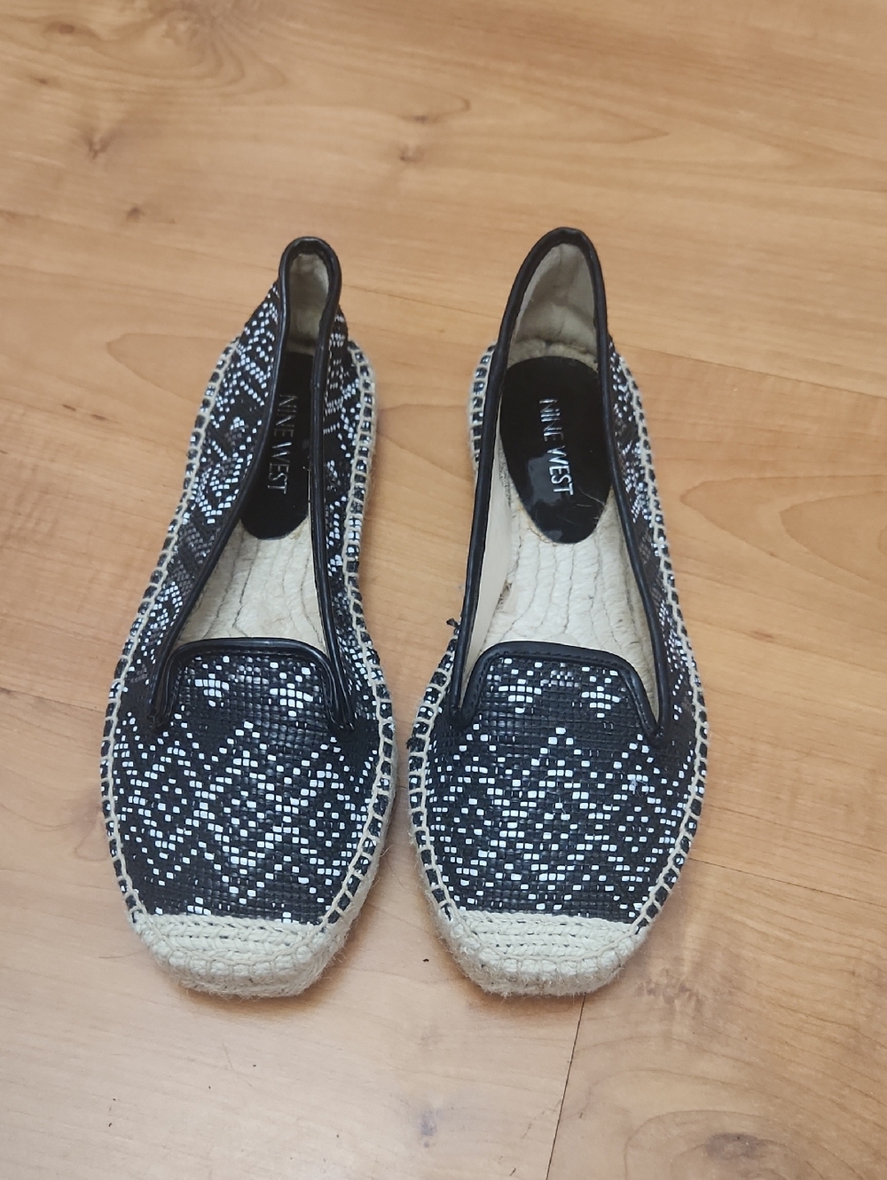 Nine West Black and White Woven Espadrille Flats
